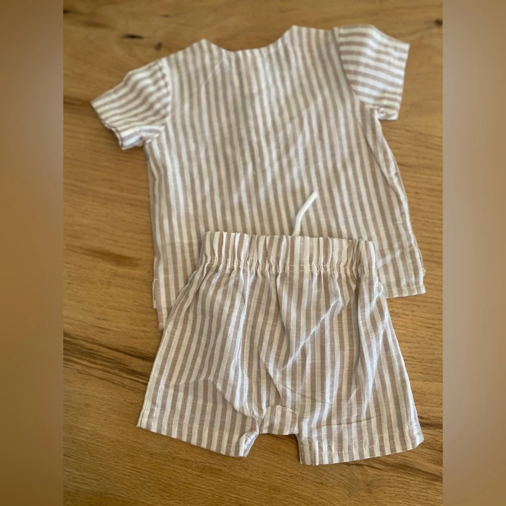 Carter's Tan White Striped Boys Matching‎ Short Set 3m Preloved